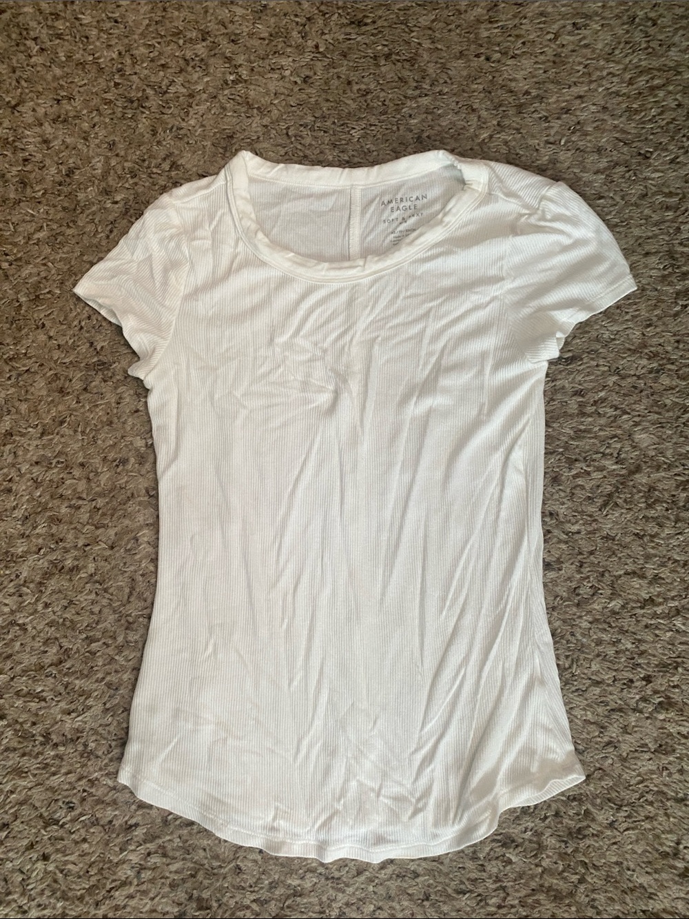 American Eagle Outfitters White Ribbed Short Sleeve Tee